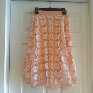 Champagne & Strawberry Peach Floral Embroidered A-Line Skirt